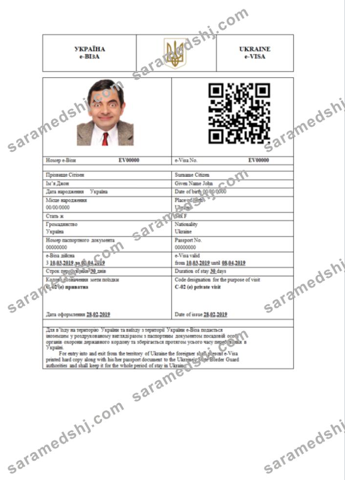 Ukraine e-visa in Word and PDF template